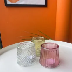 Xenos Waxinelichthouder roze - glas - ø8.3x7.3 cm- Waxinelichthouders