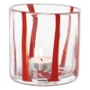 Xenos Waxinelichthouder streep - rood - ø10x10 cm- Waxinelichthouders