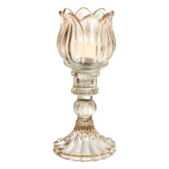 Xenos Waxinelichthouder tulp Nathalie - oker - ø7.8x14 cm- Waxinelichthouders