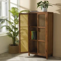 Xenos Webbing kast Bandung hoog - bruin - 140x70x40 cm- Kast Met Deuren