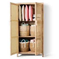 Xenos Webbing kast Bandung hoog - naturel - 140x70x40 cm- Kast Met Deuren