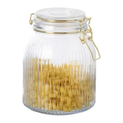 Xenos Weckpot ribbel met gouden deksel - 1.2 liter- Voorraadpotten