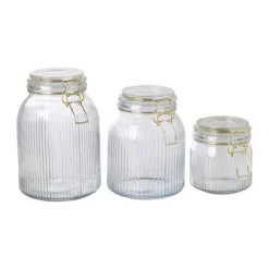 Xenos Weckpot ribbel met gouden deksel - 1.2 liter- Voorraadpotten