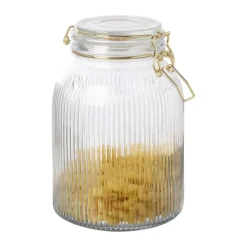 Xenos Weckpot ribbel met gouden deksel - 1.7 liter- Voorraadpotten