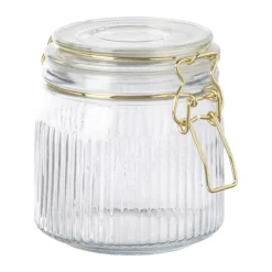 Xenos Weckpot ribbel met gouden deksel - 500 ml- Voorraadpotten