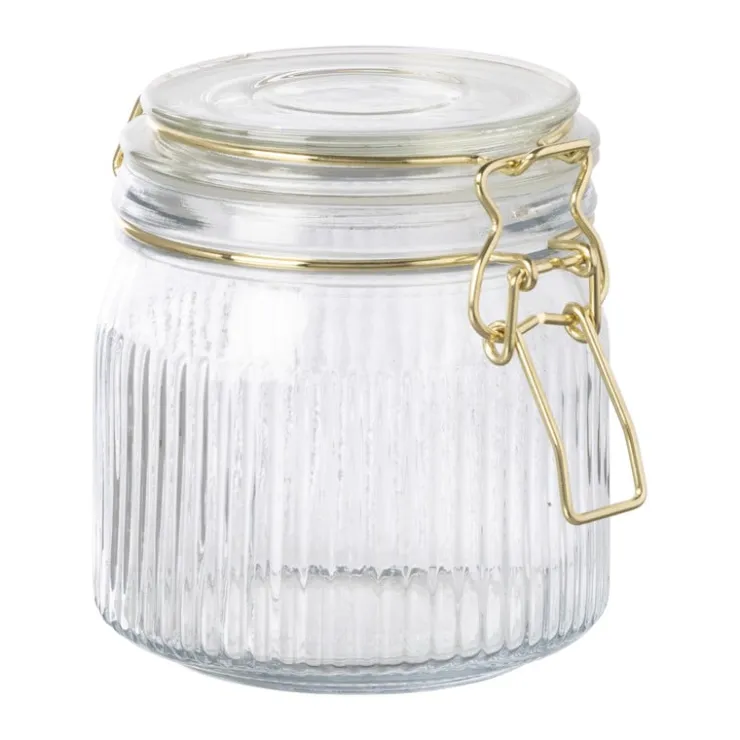 Xenos Weckpot ribbel met gouden deksel - 500 ml- Voorraadpotten