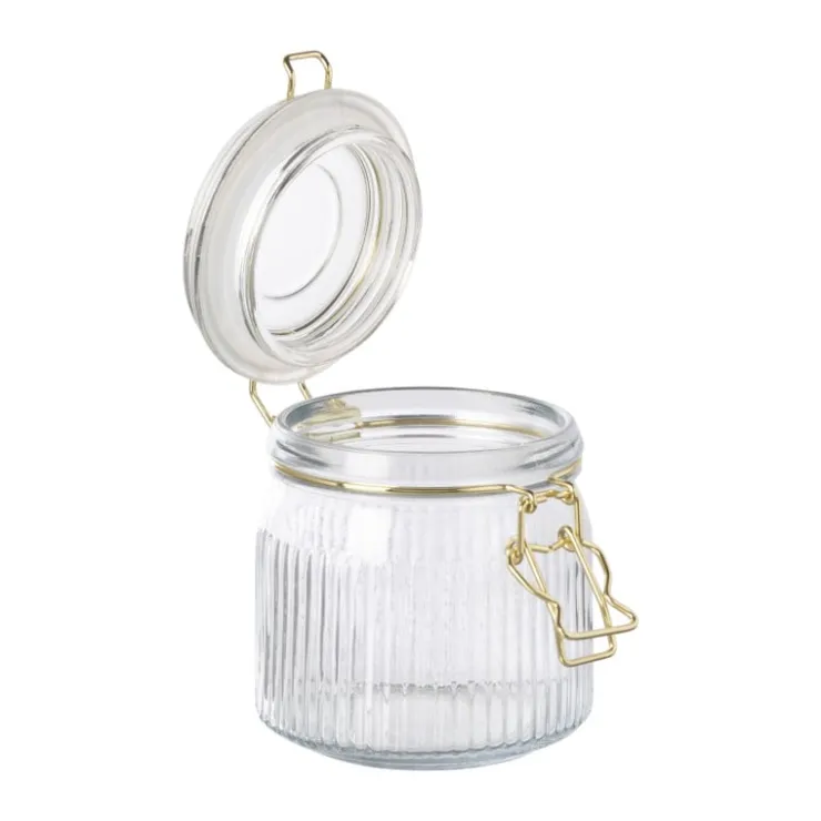 Xenos Weckpot ribbel met gouden deksel - 500 ml- Voorraadpotten