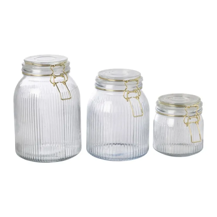 Xenos Weckpot ribbel met gouden deksel - 500 ml- Voorraadpotten