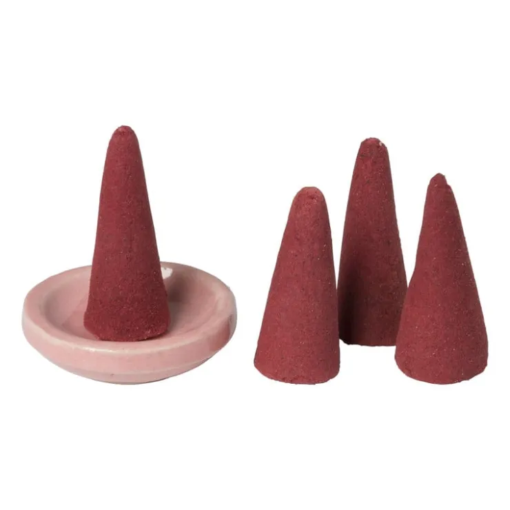 Xenos Wierook set - rose - kegels met schaaltje- Wierook