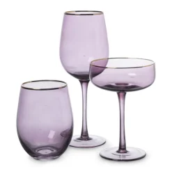 Xenos Wijnglas gouden rand - paars - 380 ml- Wijnglazen