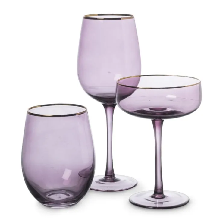 Xenos Wijnglas gouden rand - paars - 380 ml- Wijnglazen