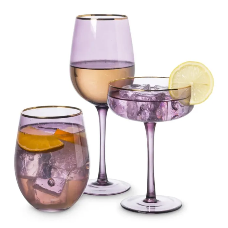 Xenos Wijnglas gouden rand - paars - 380 ml- Wijnglazen