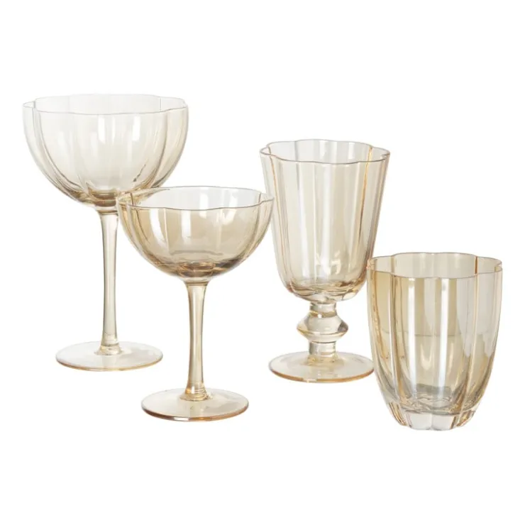 Xenos Wijnglas klein geschulpt - goudkleurig - 150 ml- Wijnglazen