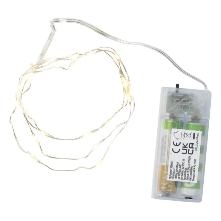 Xenos Zilverdraad verlichting met 20 LED lampjes - warm wit - 95 cm- Kerstverlichting|Kerstboom Verlichting