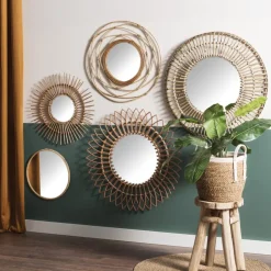 Xenos Zonnespiegel rotan - ø76 cm- Wandspiegels